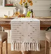 ZANZER Boho Table Runner 13 x 90 Inch Long Natural Cotton Woven Runner with Tassels for Home Dining Table décor, for Modern Farmhouse Decor Coffee Table Runner, Beige