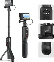 TELESIN° Shorty Power Grip Rechargeable Extension Selfie Stick Tripod Stand 5000mAh Battery Stand Tripod with Remote Control for GoPro Max Hero 12 11 10 9, Large Capacity Battery Tripod for Go Pro