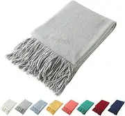 Homiest Decorative Knitted Throw Blanket with Fringe, Lightweight Blanket Acrylic Knit Blanket, Soft & Cozy Tassel Blanket for Couch Sofa Bed (Light Grey, 60 x 80 Inch)