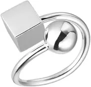[OIDIMS] Fashion Ball Square Statement Ring for Women Girls Round Balls Open Wrap Finger Rings Adjustable Open Comfort Fit Geometric Unique Minimalist Christmas Birthday Party Jewelry Gift , Metal, No