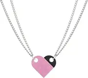 [FORUBUS] Heart Shaped Brick Necklace for Couples Friends Besties, Heart Pendant 2 Pieces Brick Pendants Compatible with Lego Elements for Women Men Memorial Jewelry