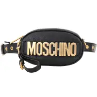 在飛比找Yahoo奇摩購物中心優惠-MOSCHINO 金字荔紋牛皮手提/肩背腰包(黑色)