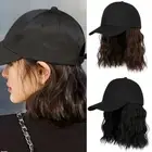 Medium Long Baseball Cap Bob Hair Wig Sun Cap Short Curly Wave Hair Daily Use