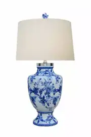 Blue and White Porcelain Floral Vase Table Lamp 25"
