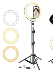 5X LED 10 inch Selfie Ring Light w/ Floor Tripod, Phone Holder, Wireless Remote