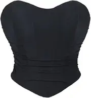 [OFFSUM] Women's Sexy Corset - Fashion Solid Color Pleated Crop Top Summer Backless Sleeveless Adjustable Large Size Shapewear Underwear Clothing