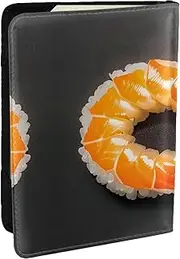 [GaxfjRu] Japanese Sushi Shrimp Print Leather Passport Holder Covers Case, Waterproof Travel Wallet Passport Holder for Women Men, Black, One Size