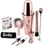Barillio Rose Gold Boston Shaker Set - Stainless-Steel, Weighted Martini Cocktail Shaker Set w/Strainer & Mixer - Mixology Bartender Kit - Bar Set for The Home - 9-pc Drink Shaker Set - Bar Tools