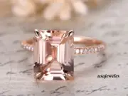 14K Rose Gold Finish Emerald Cut Real Morganite 2.55CT Engagement Jewelry Ring