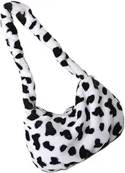 [LIFKOME] Fashion Shoulder Bag Cow Pattern Plush Handbag Tote for Cell Phone Keys Wallet Cosmetics