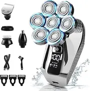 Men's Bald Razor, IPX7 Waterproof, 7D Flexible Floating Head, Wet & Dry Head Shaver, LED Display, 120 Min Battery Life, 5-in-1 Care Set