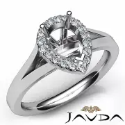 Halo Pave Setting Pear Semi Mount Diamond Engagement 18k White Gold Ring 0.2 Ctw