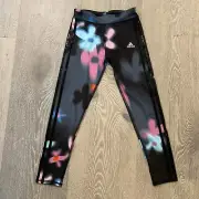 Adidas Aeroready Kids Size Small Leggings Pants Blurred Flowers Three Stripes