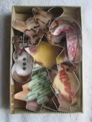 Christmas 6 Tin Cookie Cutters Santa Tree Snowman Star Gingerbread Cane New Box
