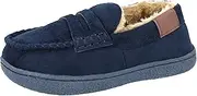 [Yinka Shoes] Boys Kids Faux Suede Slip On Warm Sherpa Fleece Lined Moccasin Slippers, Navy, 11 UK Child