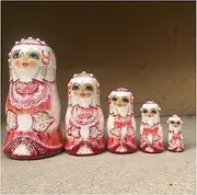Stacking Nested Set 5 pcs Wooden Dolls Kids Toys Hand-Painted Folk Art Dolls for Halloween Wishing Gift Funny Birthday Room Decor Christmas Handmade Nesting Dolls