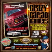 VC COMMODORE V8 AD - CRAZY CAR ADVERTISING FABRIC BANNER 1.5m x 1m