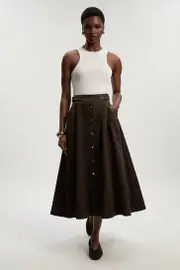 Tall Cotton & Faux Leather Tab Full Maxi Skirt