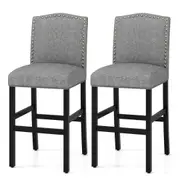 Costway 2PCS Wooden Bar Stool High Dining Chair Upholstered Kitchen Island Chair Grey