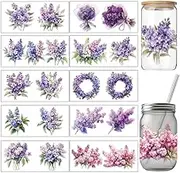 arricraft Pack of 10 Flower Motif UV DTF Cup Wrap Transfer Stickers 10 Style Purple Lilac Rub On Stickers PVC Cup Wrap Waterproof Rub Decals for 16 oz Glass Cups 9.4 x 4.3 Inches