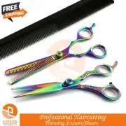 Titanium Scissors Set Haircut Thinning Shears Barber Salon Hairdressing Comb