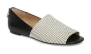 Botkier New York Maxine Peep Toe Flats Leather Black Stripe