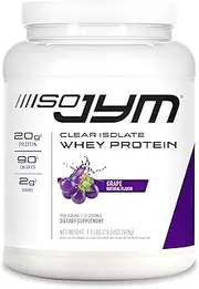 Jym Supplement Science Iso Jym, 90 Calories, 100% Whey Protein Isolate, Zero Fat, Zero Sugars, Mixes Clear, For Women & Men, Grape, 20 Servings