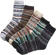 [Outanaya] Mens Fluffy Socks 5 Pairs Mix Color Warm Socks Winter for Men Thick Wool Blend Socks Comfortable Fit
