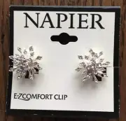 New Silver Tone NAPIER EZ Comfort Clip Rhinestone Earrings #45-6