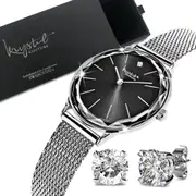 Boxed of Krystal Couture Mineral Glass Watch & Earrings Embellished with Crystals from SWAROVSKI® Set in White Gold