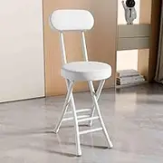 Home Collapsible Stool, Portable Folding Kitchen Stools with Backrest, Leather Padded Foldable Bar Counter Chair for Events Party Garden Patio(White)