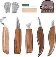 Wood Carving Tools Set, 10Pcs Beginners Wood Carving Kit with Carving Hook Knife, Wood Whittling Knife, Chip Carving Knife, Gloves for Spoon Bowl or General Woodwork for Woodworking