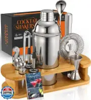 Cocktail Shaker Set Bartender Kit: 13-Pcs Bar Tools Set with Bamboo Stand, Es