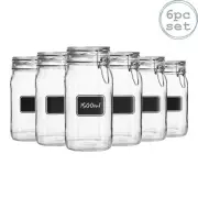 6x Lavagna Glass Storage Jars Chalkboard Labels Food Pasta Jam Preserving 1.5L