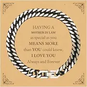 [Generic] Cuban Link Chain Bracelet Mother In Law Gift I Love You Always and Forever Engraved Inspirational Jewelry for Special Occasions, Small, Silver Plated Zinc, Cubic Zirconia