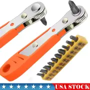 Ratcheting Right Angle Screwdriver Hex Drive 90 Degree Offset + 10pc Bits Set!