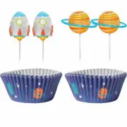 Blast Off Space Cupcake Decorating Kit 24 Baking Cups Patty Pans Cases Picks