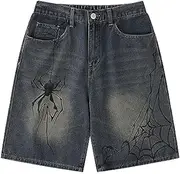[CUTEGAL] Jorts for Men Denim Shorts Baggy Jorts Mid Rise Stretchy Patchwork Jeans Shorts Jorts Y2K