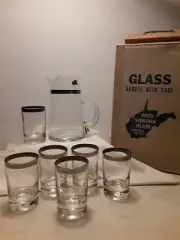 VINTAGE WEST VIRGINIA GLASS JUICE PITCHER AND JUICE GLASSES ~ORIGIONAL BOX~NEW~