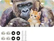 AIXIWAWA License Plate Gorilla and Cat Print for Automobile Front Rear 12x6 in Standard Aluminum Alloy Metal Car Tags Decorative Plates