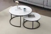 Proto Nesting Coffee Table with Sintered Stone Top and Black Metal Base