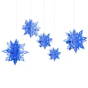 3D Dark Blue Glitter Snowflake Paper Hanging Ornaments 6pk