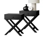 Oikiture 2PCS Bedside Table Drawer Side Table Black Storage Cabinet