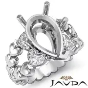 Natural Diamond Engagement Ring 14k White Gold 1Ct Heart & Pear Shape Semi Mount