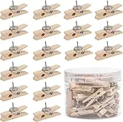 50 Pcs Push Pin with Wooden Clips Tacks for Cork Board Artwork for Bulletin Board Crafts Arts Projects Photo Supplies (Wood Color)