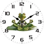 CHGCRAFT 12inch Frog Yoga Pattern Wooden Wall Clock Battery Operated Silent Non Ticking Round Decorative Clock for Office Home Living Room Bedroom Bathroom Kitchen Decor, Frog