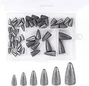 50Pcs Bullet Fishing Sinkers Weights Kit, Worm Fishing Sinker Weight Bullet Lead Sinkers Fishing Set with Fishing Tackle Box for Bass Fishing Texas Rig Carolina Rig