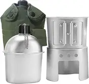 Military Canteen Cup and Stove Kit with Pouch Aluminum Army Canteen Cup Kit with Cover Water Canteen for Hiking Camping