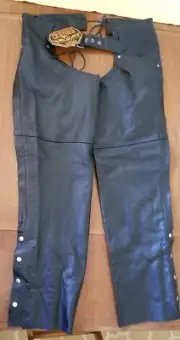 NEW w/tags: Men's Premium Black Leather Chaps: 2XL