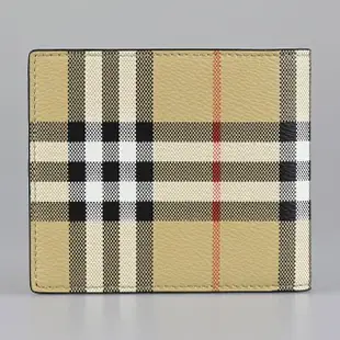 【BURBERRY 巴寶莉】Burberry內裡燙印LOGO PVC格紋圖案8卡對折短夾(典藏米)